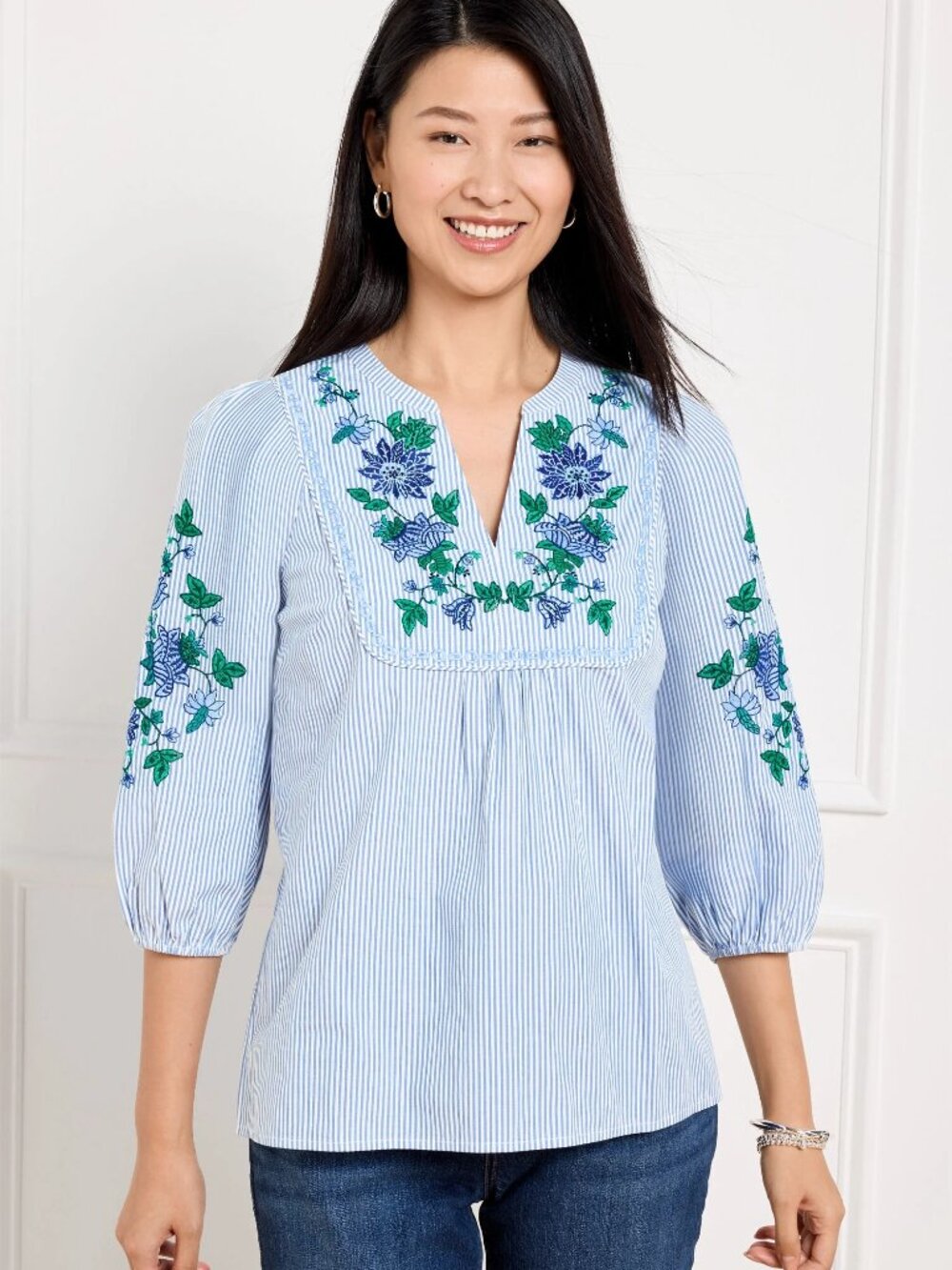 Talbots Embroidered Stripe Popover